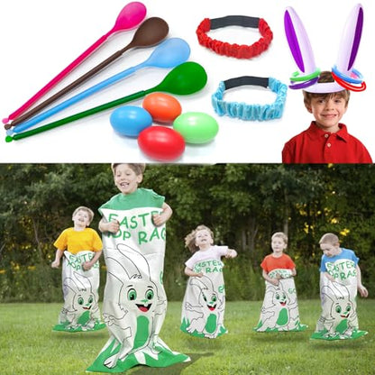 19 Pack Carnival Outdoor Games for Kid Family Party, Potato Sack Race Bags, Egg Spoon Relay Race, 3-Legged Race Bands, Ring Toss Games Fun for Yard Lawn School Field Day Birthday Party Family Events