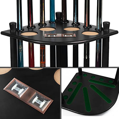 Billmart Pool Stick Holder Floor Stand, Solid Wood Billiard Pool Cue Rack, Pool Table Accessories (Black) - color: Black