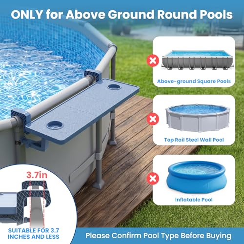 Poolside Bar For Above Ground Pool, Outdoor Pool Bar Table for Above-Ground Round Pool,40.5in Length Adjustable Poolside Table Pool Shelf with Pool Drink Holder, Above Ground Pool Accessories