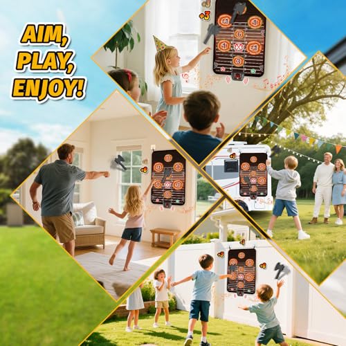 TERRAMUS Axe Throwing Target Game Set, Electronic Scoring Throwing Game Toys Gifts for Kids Age of 3-10+ Years Old Boys & Girls, Backyard Indoor & Outdoor Yard Carnival Sport Party Play Game