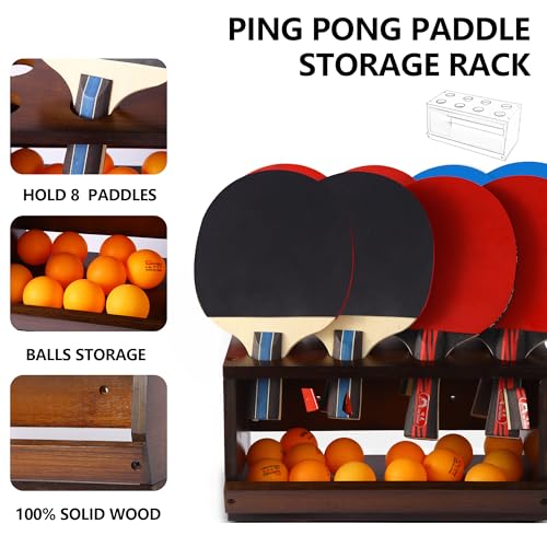 Ping Pong Paddle Holder Wall Mount & Desktop 2-in-1,Table Tennis Racket Display Organizer Holds 8 Rackets, Ping Pong Paddle Storage Rack in Game Room, Man Cave, Office, Home, Brown - color: Desktop/Brown