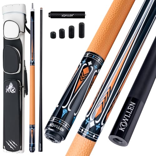 KONLLEN Carbon Fiber Pool Cue 2.0, 58-inch Low Deflection Billiard Stick for Adults with 12.5mm Tip and Pro Taper - color: 009 AK-09F 2.0 set-yellow