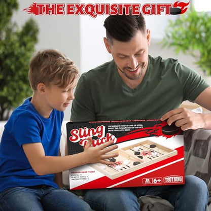 Large Fast Classic Slingshot Puck Game, Wooden Hockey Board Games for Family Night, Table Game for Adults and Kids, 2 Player Games for Ages 6 and Up, Test Speed and Accuracy, Air Hockey