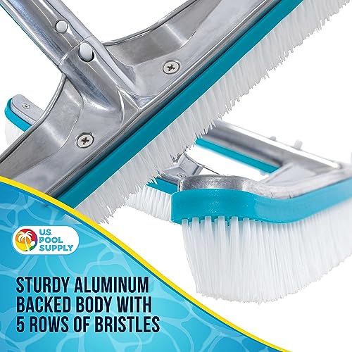 U.S. Pool Supply Pool Brush Head for Inground Pools - 18" Swimming Pool Brush with Pole Handle, Bristle Scrub Brushes, Above Ground Cleaning Equipment Scrubber Cleaner Leaves Debris Floors Walls Steps - style: 18" White Nylon Bristles