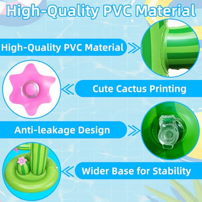 TURNMEON 2 Pack Inflatable Luau Cactus Pool Ring Toss Game Set - 8 Plastic Rings & Wider Base, Adults Summer Hawaiian Beach & Outdoor Party Supplies - color: Inflatable Flamingo Pool Toys