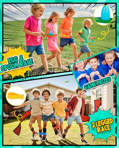 Eocolz Outdoor Carnival Games, Potato Sack Bags for Kids Adults, Egg Spoon Relay Race, 3 Legged Race Bands, Catch Tail Games, Birthday Party, Field Day Family Day Yard Lawn Easter Fall Festival Games