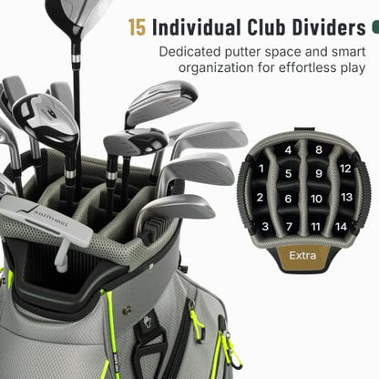 uniHimal Golf Cart Bag, 15 Way Organizer Divider Top with Handles | 15 Separate Compartments,Extra Storage Pockets,Rain Cover,Comfortable carry handles,Tough Abrasion‑Resistant Materials - color: Grey