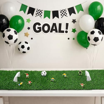 Soccer Table Centerpiece Decorations Kit, 16x59 Inch Artificial Grass Table Runner 7 Player Figures 2 Goal Nets and 1 Ball for Game Day Sports Party Birthday Baby Shower Wedding Decor