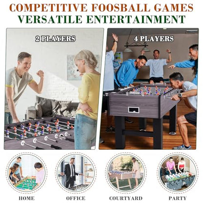 58 Inch Large Size Foosball Table Adult Size, Full Size Soccer Game Table w/2 Balls, Leg Levelers & Heavy-Duty Legs, Durable Arcade Football Table for Game Room, Home, Office, Party