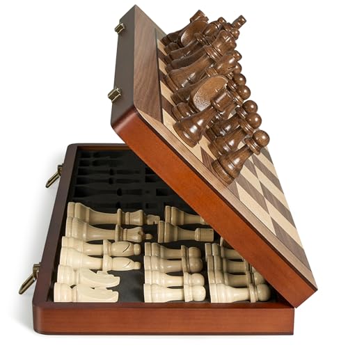 17" Magnetic Wooden Chess Set for Adults Kids, Chess Board Games with Magnetic Pieces & Extra Queens, Folding Portable Travel Large Unique Chess Sets for Tournament Professional Beginner - size: 17 Inches