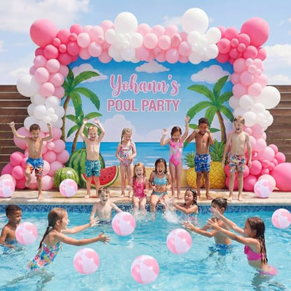 MiniInflat 24 Set End of Year Classroom Students Gifts from Teacher 10 Inch Inflatable Beach Balls Bulk Jumbo Big Beach Balls for Kids Summer Swimming Party Favor Water Games Supplies - color: Pink,White