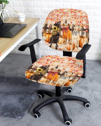 Savannan Office Chair Cover, Country Bow Dog Protective Stretch Elastic Universal Cover for Desk Task Chair,Computer Rotating Chair 1 Pcs Autumn Sunflower Maple Leaf