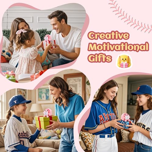 Mini Funny Positive Pink Softball Gifts for Girls, Knitted Wool Softball Crochet Toy with Positive Card, Cute Emotional Support Cheer Up Keepsake Gift for Kids Girls Women Friends Sister College - style: Softball