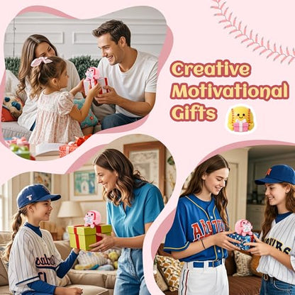 Mini Funny Positive Pink Softball Gifts for Girls, Knitted Wool Softball Crochet Toy with Positive Card, Cute Emotional Support Cheer Up Keepsake Gift for Kids Girls Women Friends Sister College - style: Softball