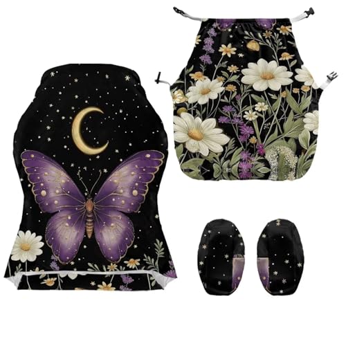 Suobstales Butterfly Moon Flower Print Game Chair Cover with 1 Pair Armrest Cover, Anti-Scratch Protection Rotating Chair Slipcovers, Stretchy Covers for Racing Gaming Chair - color: Butterfly Moon Flower