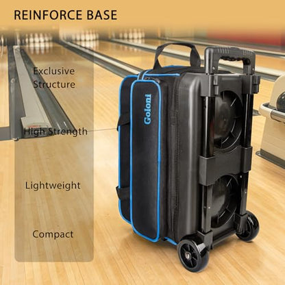 Goloni Double Roller 2 Ball Bowling Bag with Separate Shoe Compartment,2 Ball Bowling Bag with Wheels,Retractable Handle Extends to 40" - color: TR Blue