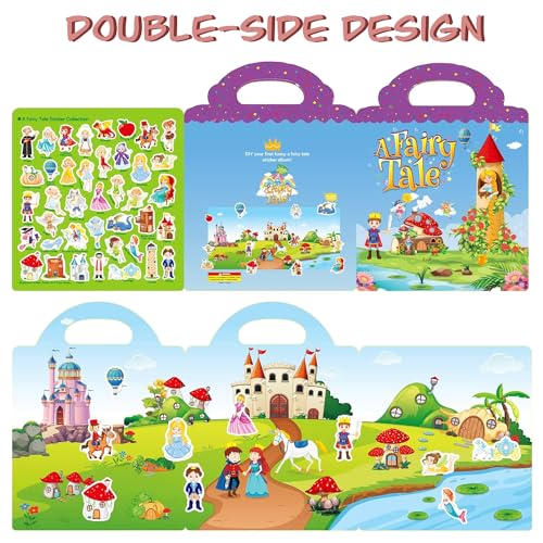 Reusable Sticker Book for Kids, Fairy Stickers Educational Learning Toys Travel Stickers Activity Books for Toddler Girls Boys Age 3+ Birthday Gifts - style: Fairy tale