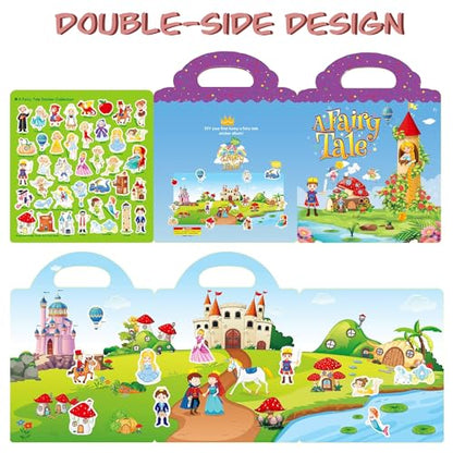 Reusable Sticker Book for Kids, Fairy Stickers Educational Learning Toys Travel Stickers Activity Books for Toddler Girls Boys Age 3+ Birthday Gifts - style: Fairy tale