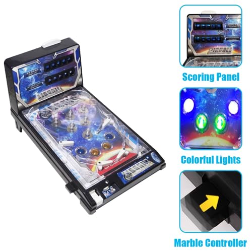 Electronic Tabletop Pinball Game Retro Arcade Pinball Machine for Kids Portable Desktop Ball Shooting Toy with Scorer Light and Sound Birthday Party Gift