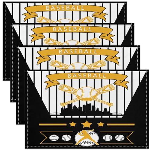 Erosebridal Baseball Placemats Baseball City Table Mats Place Mat Sports Player Game Oil Proof,Indoor Outdoor Decor - color: Black, Pittsburgh