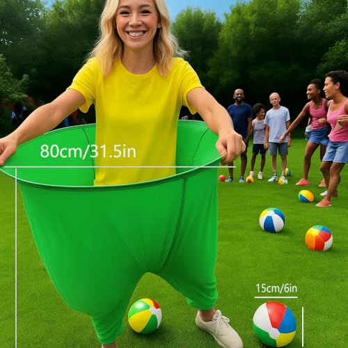 Granny Pants Yard Game – Giant Stretchy Pants Outdoor Relay Set with 10 Bouncy Balls & Pump, Hilarious Backyard Party Game for Adults, Field Day, Team Building & Family Reunions - color: Green-1