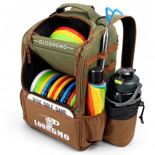 Disc Golf Bag, Durable Disc Golf Backpack Holds 22+ Discs, Large Capacity with Multiple Storage Pockets - color: Coffee