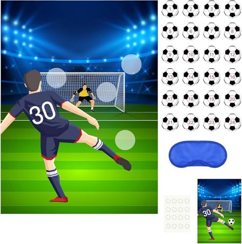 PLULON Soccer Party Games for Kids Pin The Soccer on The Goal Birthday Party Games Football Poster with Soccer Ball Stickers for Soccer Birthday Party Supplies Classroom Family Activities - style: Soccer