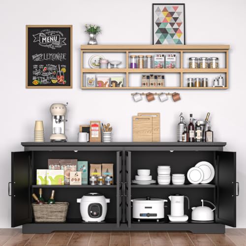 Bigbiglife 70.2" Wood Buffet Cabinet, Farmhouse Buffet Sideboard Cabinet with 4 Doors and Adjustable Shelves, Coffee Bar Wine Bar Storage Cabinet for Kitchen, Living Room, Black - color: Black