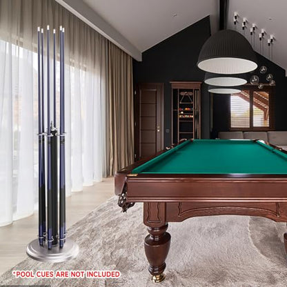 GSE Games & Sports Expert Stand-Style Metal Billiard Pool Cue Rack, Holds 6 Pool Cue Sticks (Several Colors Available) - color: Matte Black & Brushed Nickel