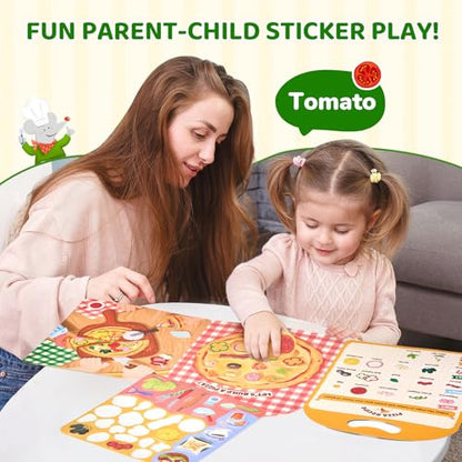 JoyCat Reusable Sticker Book - Stickers for Toddlers, Kids Sticker Activity Book, Travel Toys for Road Trip, Car & Airplane, Educational Learning Gifts for Boys and Girls Ages 3-5 (Pizza-Making) - style: Pizza