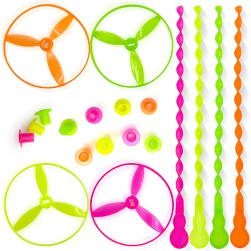 50 Pcs Plastic Flying Helicopter Toy Set Flying Twist Disc with Launchers Spinning Bamboo Dragonfly Plastic Propeller for Kids Party Favors Gifts