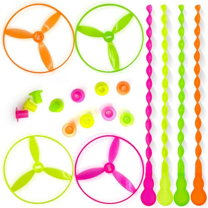 50 Pcs Plastic Flying Helicopter Toy Set Flying Twist Disc with Launchers Spinning Bamboo Dragonfly Plastic Propeller for Kids Party Favors Gifts