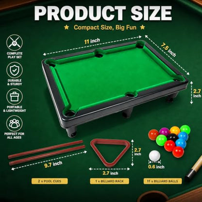 Mini Pool Table Set Portable Small Tabletop Billiards Game with 2 Sticks, 16 Balls and Triangle for Travel Party
