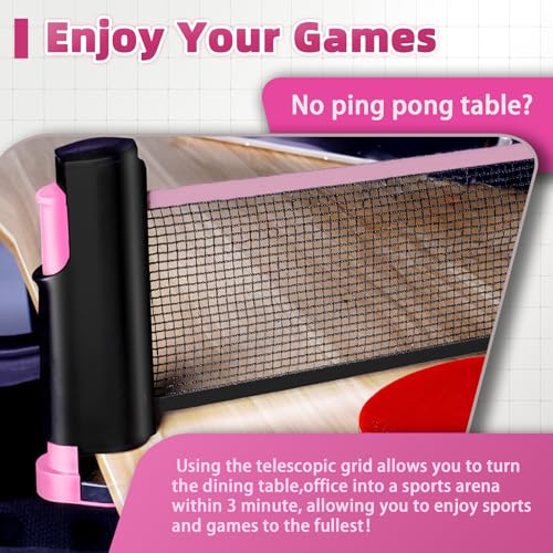 Sportout Retractable Ping Pong Net – 72-Inch Table Tennis Net with Secure Clamps | Portable Design for Universal Table Compatibility - color: Pink