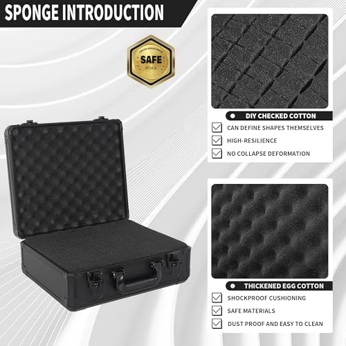 12.6 Inch Carrying Case With Customizable Pre-Diced Foam, Aluminum Case, Aluminum Alloy Sturdy Build, Storage Case for Microphone, Equipment, Camera, Tools, Recorder, etc - size: 12.6x9.8x5.5 Inch