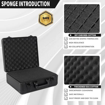 12.6 Inch Carrying Case With Customizable Pre-Diced Foam, Aluminum Case, Aluminum Alloy Sturdy Build, Storage Case for Microphone, Equipment, Camera, Tools, Recorder, etc - size: 12.6x9.8x5.5 Inch