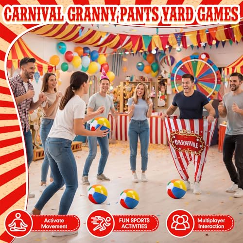 Leitee 11 Pcs Granny Pants Yard Game Games Set Oversized Pants with Bouncy Balls and Air Pump Outdoor Tossing for Basketball Party Supplies Sport Play Adults Fun Family Reunion Gatherings - style: Carnival