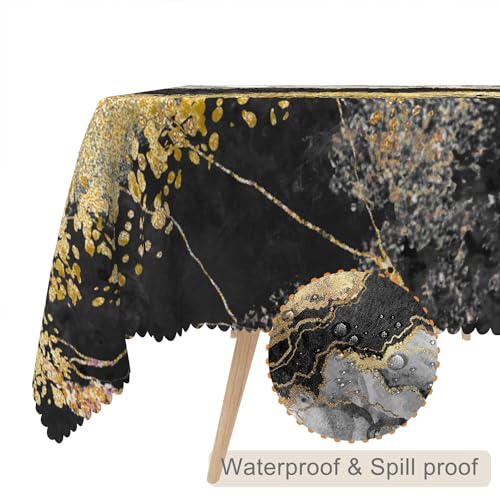 52x70inches Abstract Marble Tablecloth Modern Black White Gold Crack Marble Texture Table Cloth Wipeable Polyester Table Cover for Dining Room Kitchen Picnic Buffet Themed Party Supplies - color: Black, size: 70" x 52" (Rectangular)