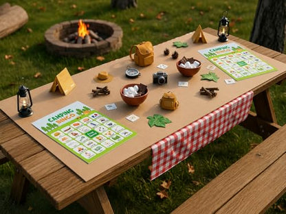 Camping Bingo Game - 24 Player Outdoor Activity for School Parties, Birthdays and Nature Parties - color: Camping