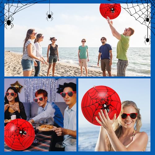 48 Pcs Spider Theme Inflatable Beach Balls with Glasses Summer Pool Party Favors 10 Inch Spider Web Inflatable Ball Birthday Graduation Decorations End of Year Party Gift Supplies - style: Spider