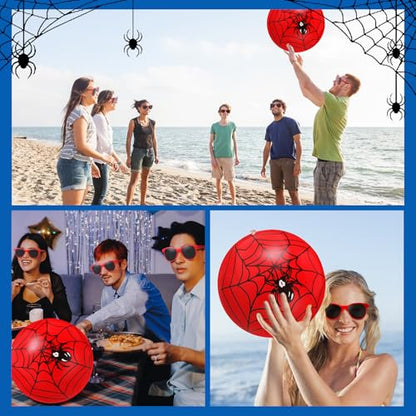 48 Pcs Spider Theme Inflatable Beach Balls with Glasses Summer Pool Party Favors 10 Inch Spider Web Inflatable Ball Birthday Graduation Decorations End of Year Party Gift Supplies - style: Spider