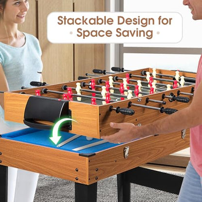 GLACER 48" Multi Game Table, 3 in 1 Board Gaming Table with Foosball, Air Hockey, Billiards, Pool & Soccer Table Adult Size, Combo Game Tables for All Ages, Game Room, Home, Party, Club, Gathering