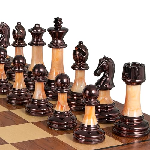 Vamslove Heavy Weighted Acrylic Chess Pieces Only with Leather Base-3.5'' King with Storage Slots-Extra 2 Queens-34 Staunton Tournament Chessmen for Chess Set or Replacement of Missing Pieces