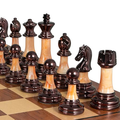 Vamslove Heavy Weighted Acrylic Chess Pieces Only with Leather Base-3.5'' King with Storage Slots-Extra 2 Queens-34 Staunton Tournament Chessmen for Chess Set or Replacement of Missing Pieces