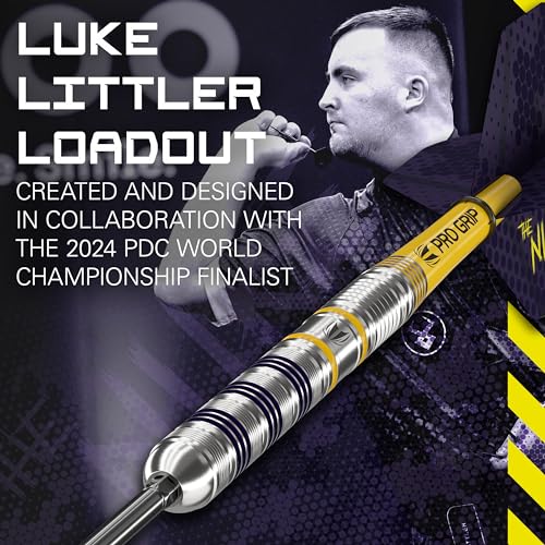 Target Darts Luke Littler Loadout Steel Tip Swiss Point Darts, 90% Tungsten Dart, 22G/23G/24G | Steel Tip Dart Set, Player Edition Swiss Points Dart Sets with Tool, Pro Grip Shafts & No.2 Flights - size: 22G