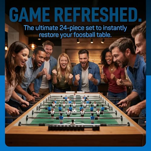 BESPORTBLE 24 Pcs Foosball Table Replacement Players for Standard Rods - Durable ABS Soccer Men Guys Athletes for Foosball Games - Futbolito de Mesa Parts, Gift for Kids Adults, Blue & Black