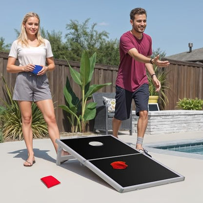 Nova Microdermabrasion Cornhole Game Set Includes 8 Regulation Bean Bags 2 Aluminum Cornhole Boards w/Carrying Case for Beach Lawn, Tailgating Party Backyard BBQ - style: 4ft x 2ft Aluminum