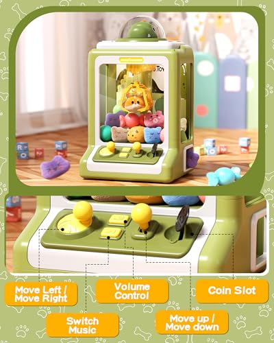 Claw Machine for Kids, Mini Vending With Game Coins & Music, Prize Dispenser Toys for Girls and Boys, Electronic Claw Game for Party Birthdays, Includes 30 Mini Toys (Dinosaur) - style: Dinosaur