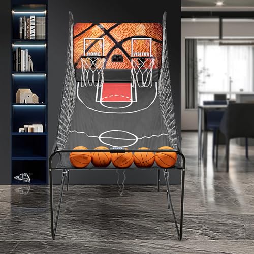Dual Shot Basketball Arcade 8 Modes Basketball Arcade Game with LED Electronic Scorer and Timer, Arcade Basketball Set with Bsketballs, Inflator Gun for Indoor Outdoor Home Playhouse