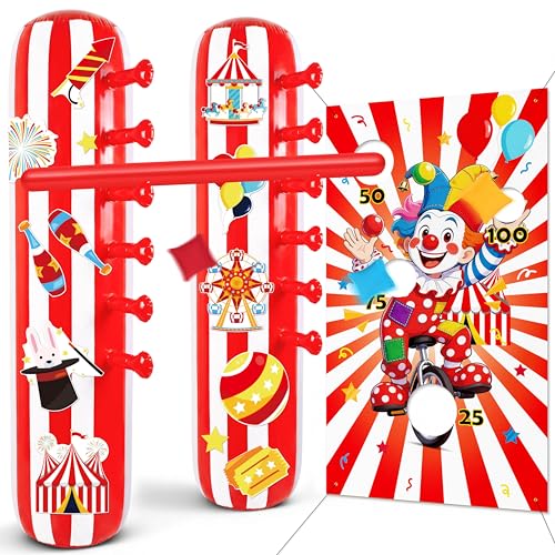 2 Sets Carnival Party Game Decorations – Circus Inflatable Limbo, Bean Bag Toss Banner Set for Adults, Outdoor Birthday Supplies, Halloween, Yard Sign